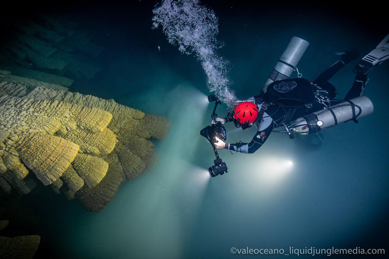 Diver close to bells and halocline 