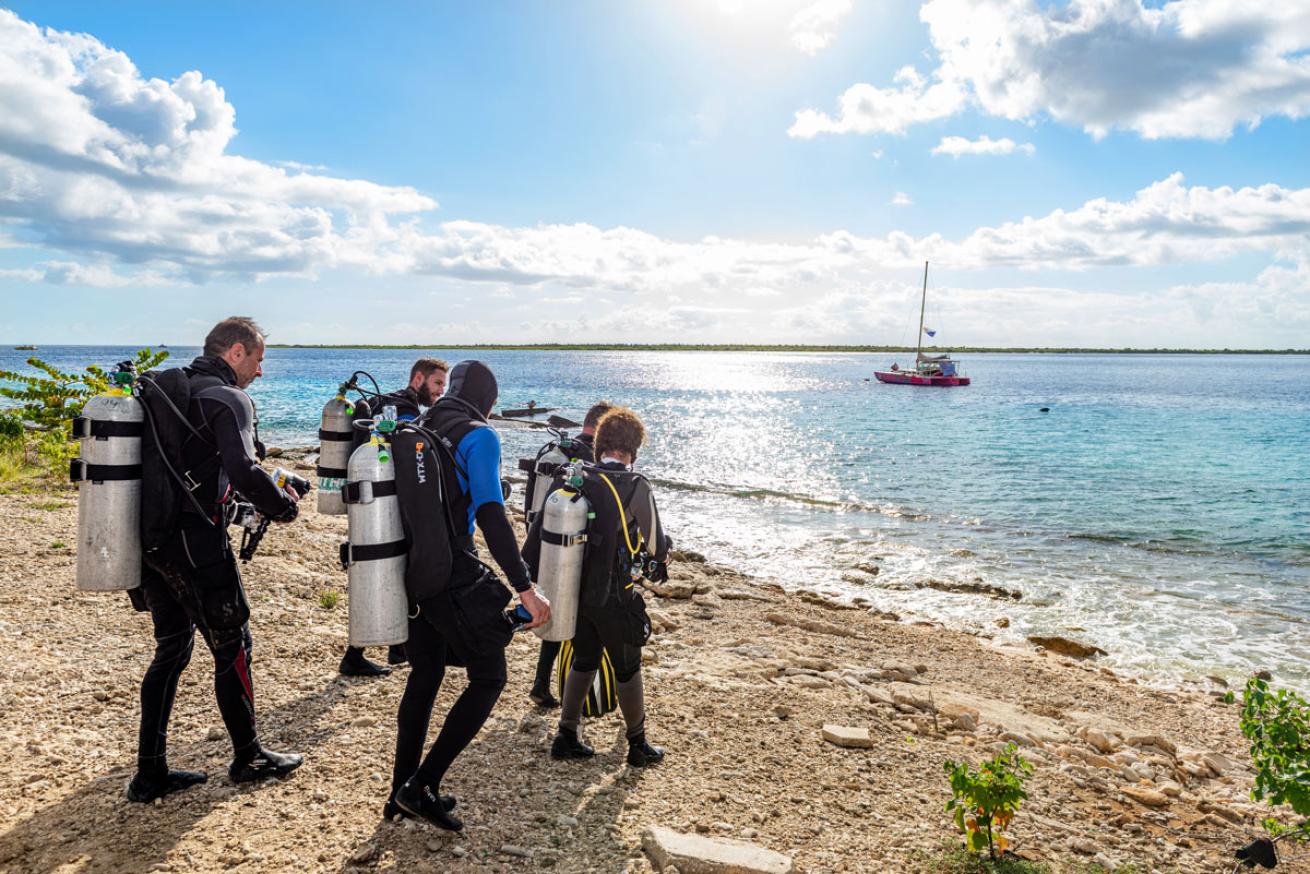 Divers enter water at Bari reef