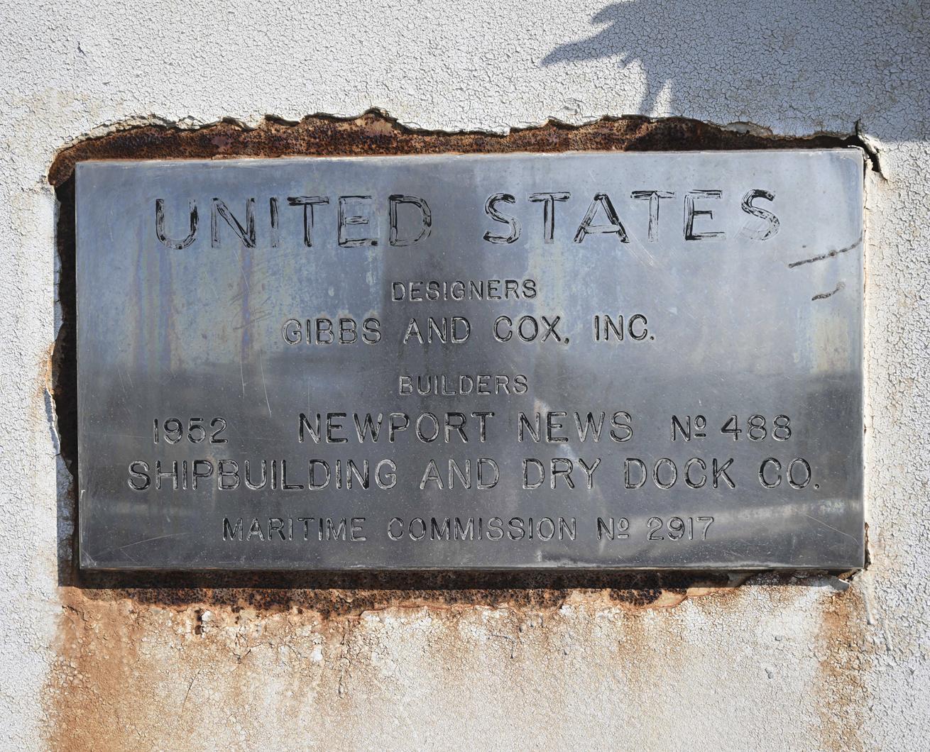 The ship’s original builder’s plate