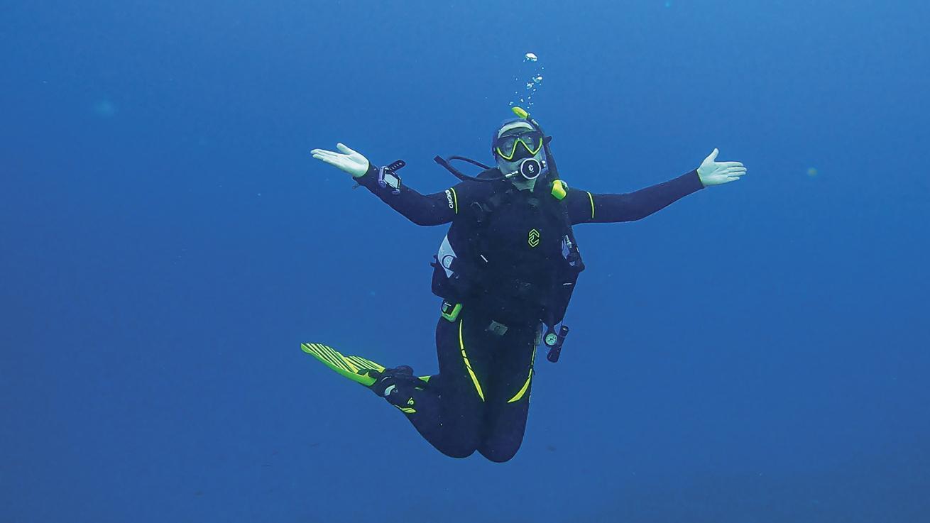 Nicole in Bonaire at Buddy Reef, enjoying her favorite form of therapy: scuba diving.