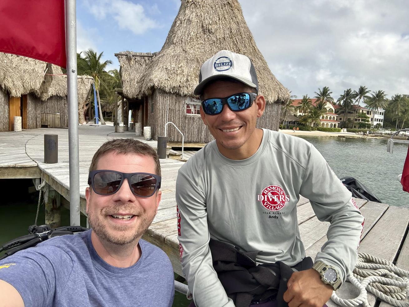 Clapp (left) and his friend Andy Castro, who was his divemaster on the PADI Club trip to Belize