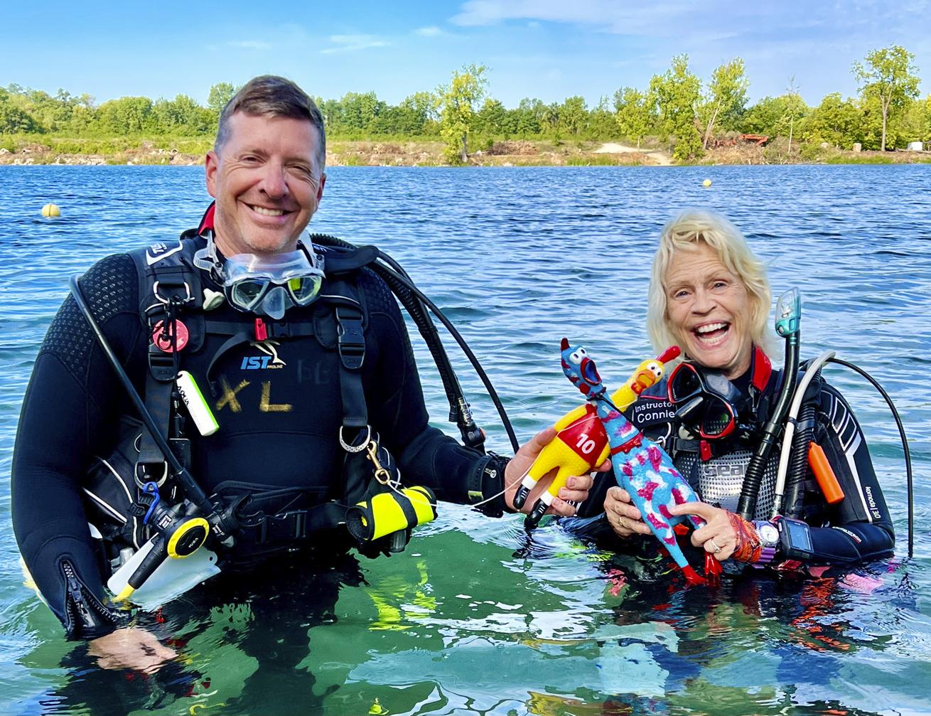 While diving with a rubber chicken might seem a bit strange, the Breezeway Bubbles Scuba staff use the prop for everything from buoyancy practice to fine-tuning photo techniques. Each PADI Chicken Diver gets to take home their own poultry pal after certification.