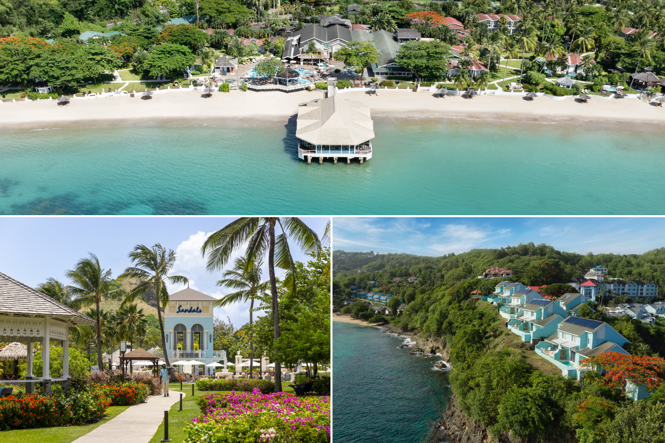 collage of three Sandals resorts in St Lucia