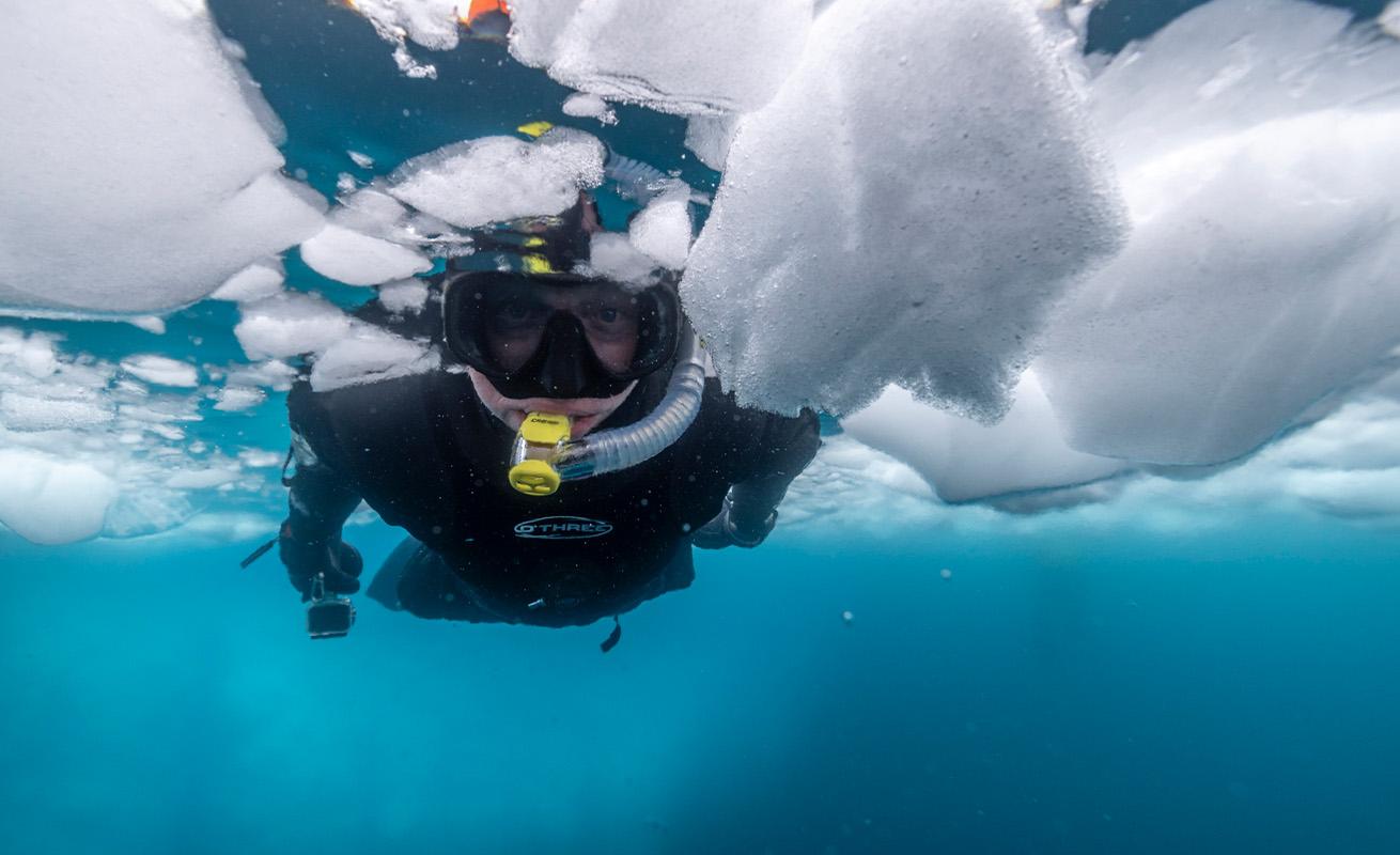 Guests have the opportunity to snorkel or dive in Antarctica with Aurora Expeditions.