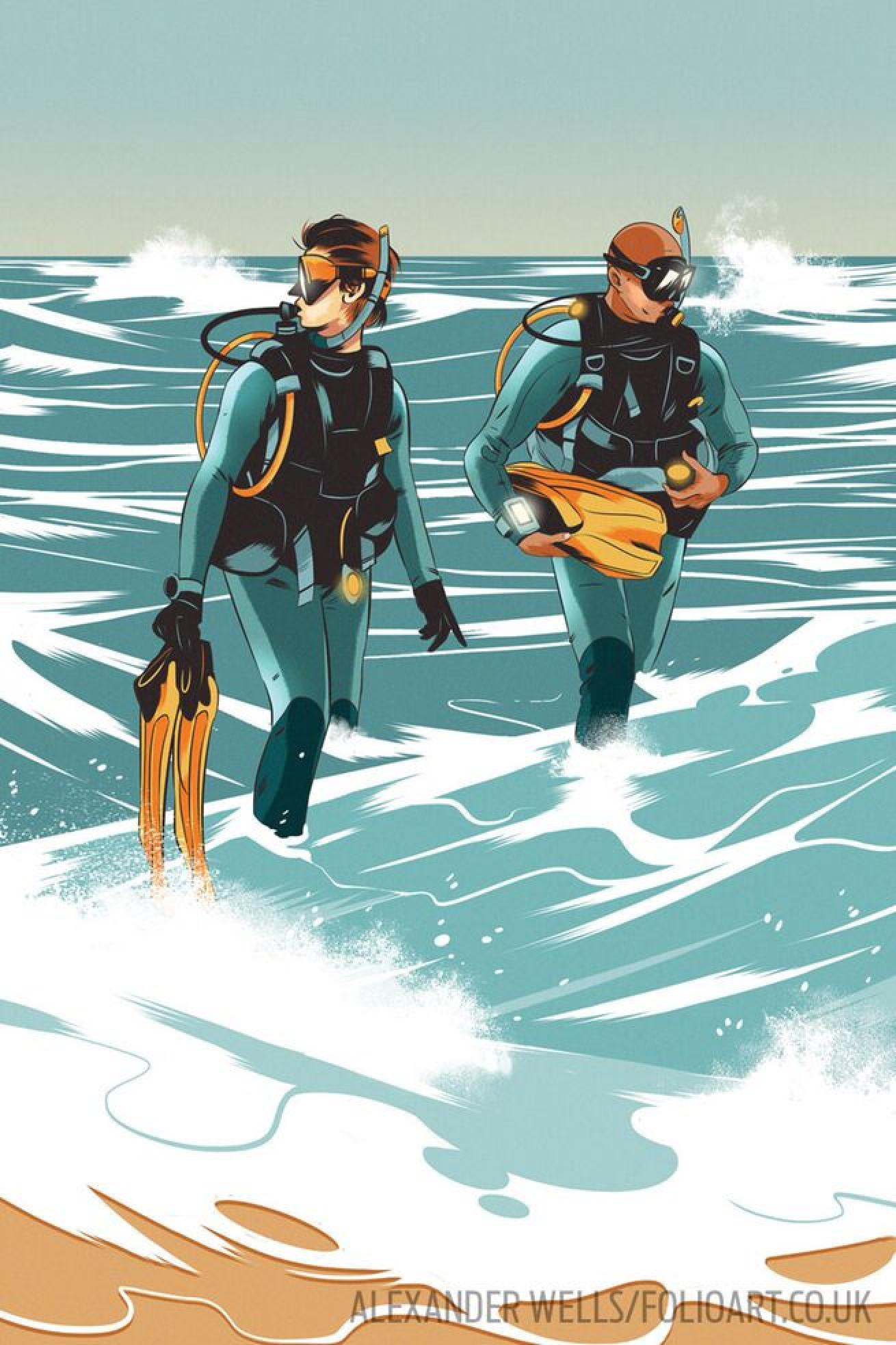 When the surf is rough, enter the water by walking backward, looking over your shoulder so you can prepare for large waves.