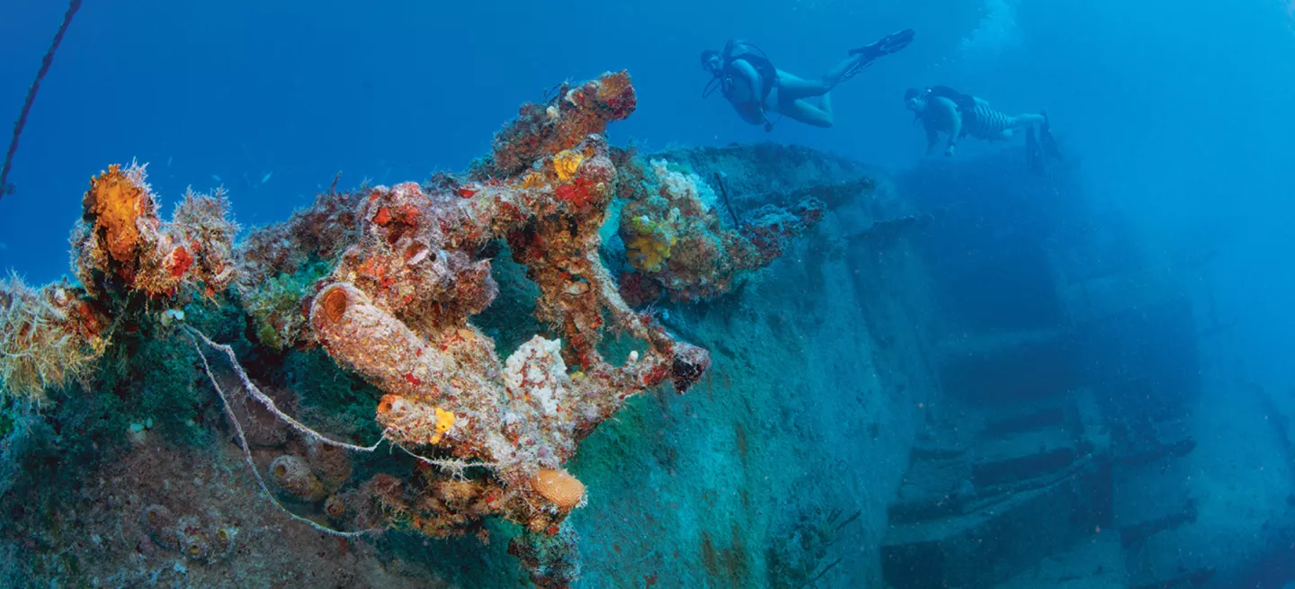 divers on a wreck