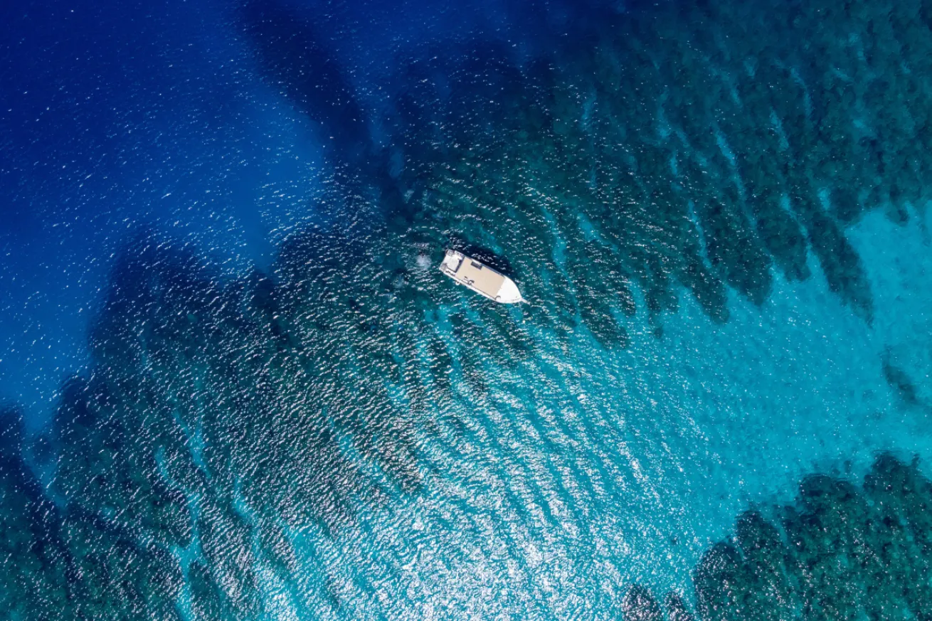 Ariel shot of boat in the ocean