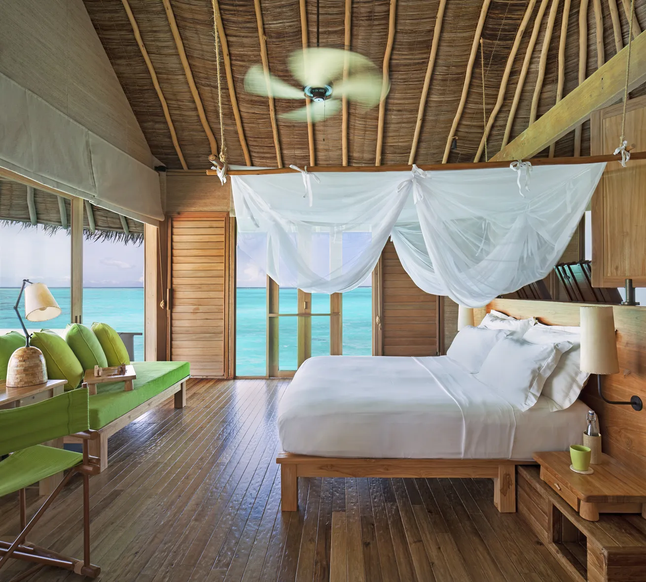 Villas are designed with a nod to traditional Maldivian craftsmanship.