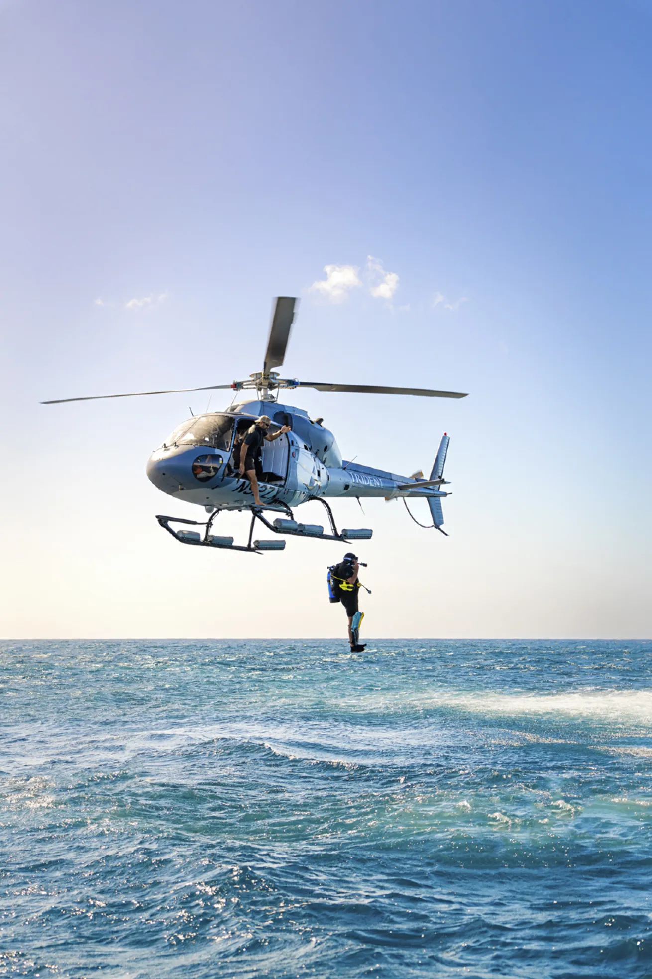 Divers who complete the PADI Helicopter Diver Distinctive Specialty have the unforgettable opportunity to start their dive by jumping from a helicopter into the ocean.