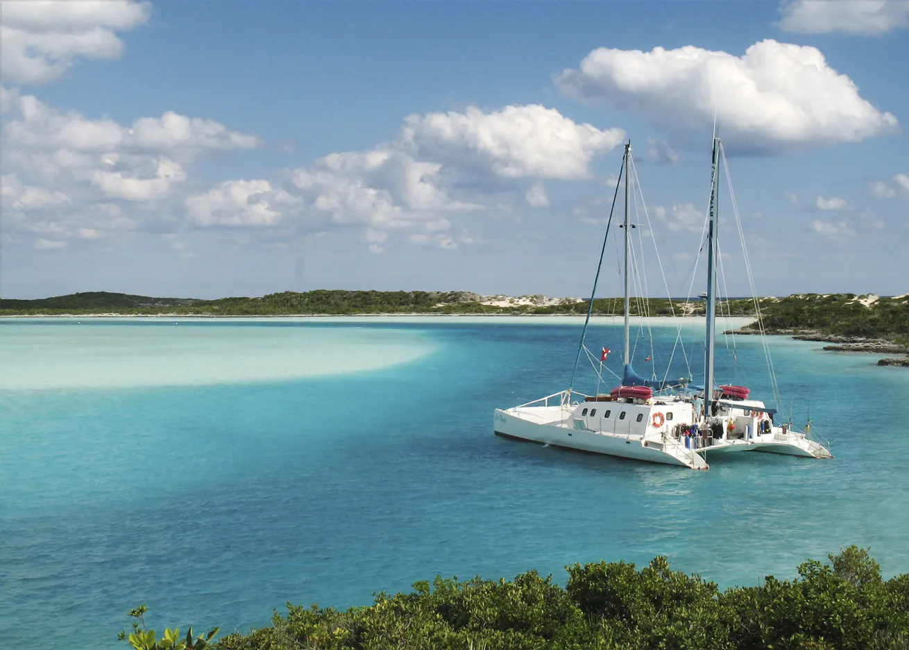 *Cat Ppalu* anchors in the Bahamas.