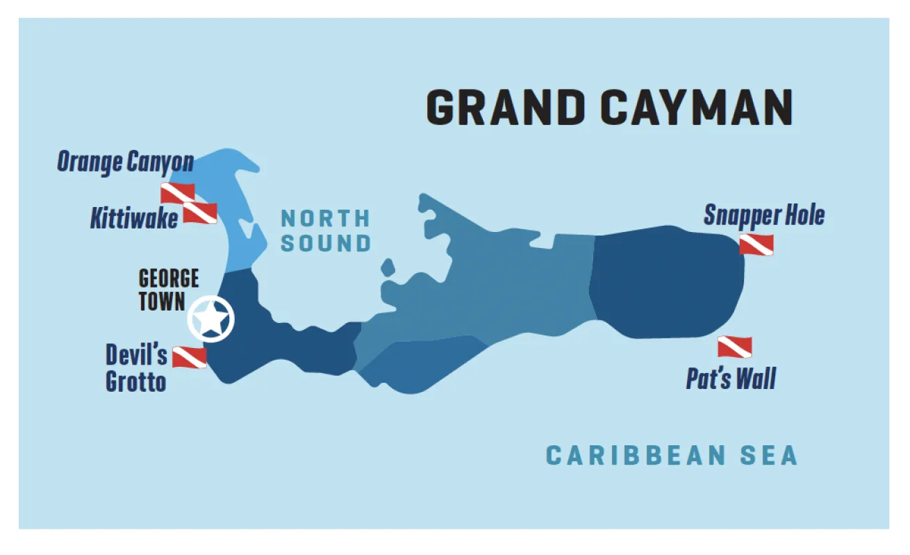 map of dive sites on grand cayman, cayman islands