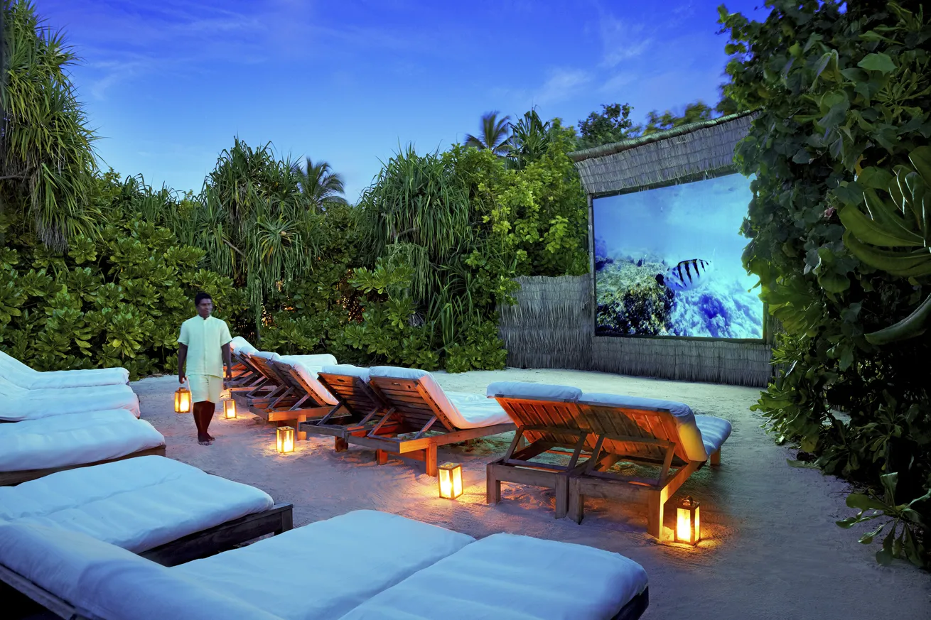 After an eventful day of diving, guests are invited to relax under the stars for an outdoor movie screening.