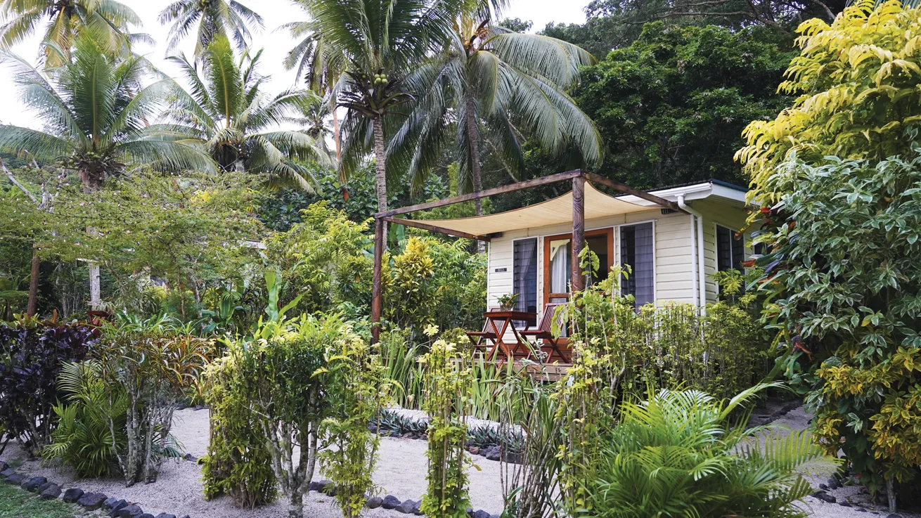 Guests at Sau Bay stay in one of a handful of bay-facing bures (traditional Fijian dwellings)