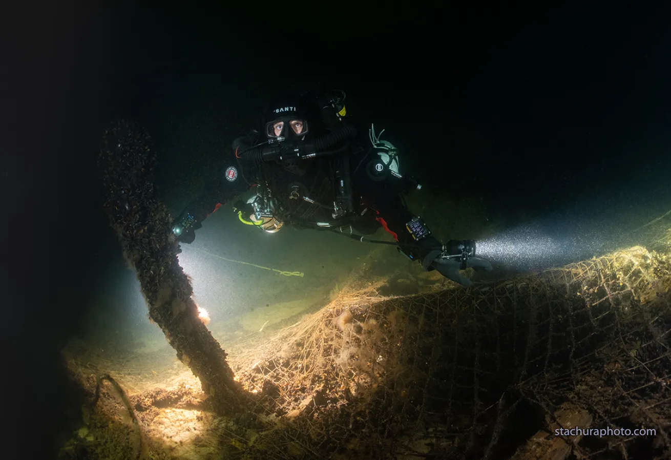 Diver exploring Karlsruhe wreck