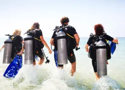 Shore Diving Family Entering Water
